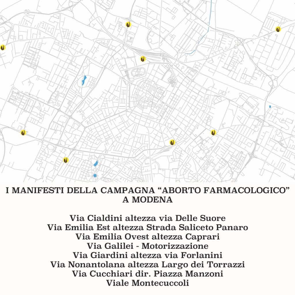 Le postazioni di affissione della Campagna Ru486  a Modena